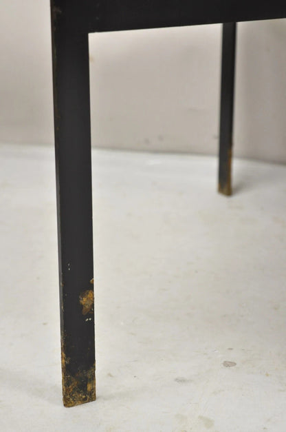 Mid Century Modern Paul McCobb Style Wrought Iron Marble Square Side Table Pair