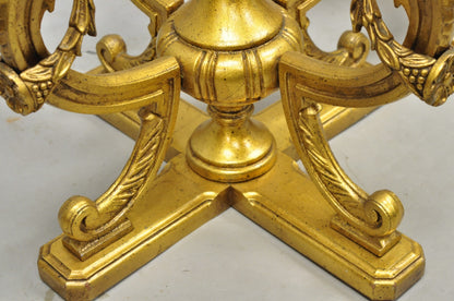 Vintage Italian Hollywood Regency Gold Gilt Metal Double Pedestal Coffee Table