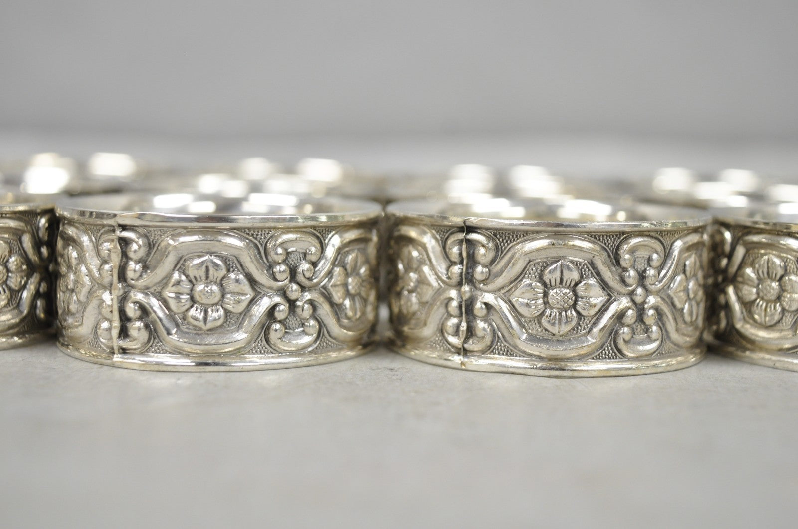 Vintage Victorian Style Silver Plated Floral Embossed Napkin Rings - Set of 12