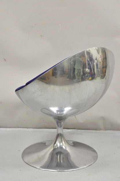 Prospettive Luna Swivel Saarinen Style Aluminum Blue Mid Century Club Chair