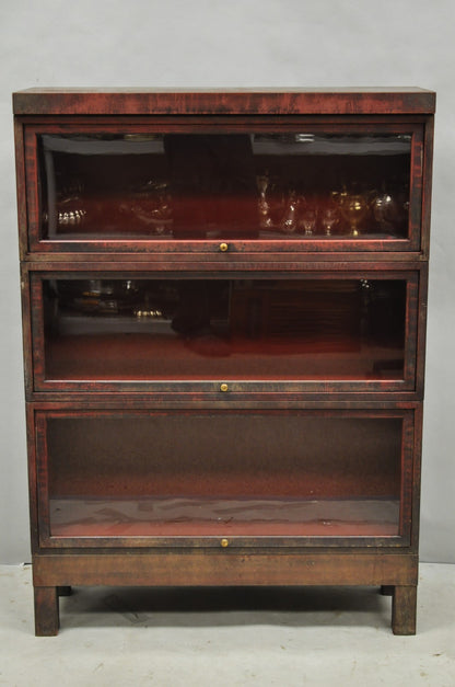 Vintage Industrial Steel Metal Faux Woodgrain Painted Stack Barrister Bookcase