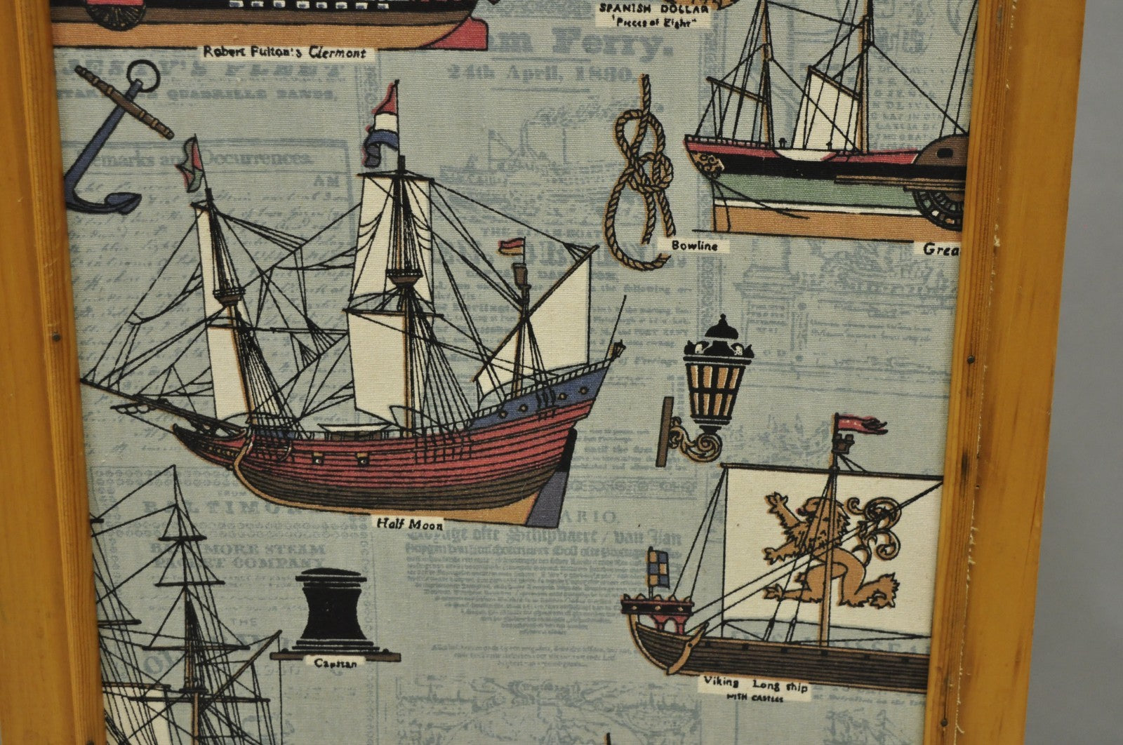 Vintage Nautical Custom Viking Clipper Ship Fabric Room Divider Dressing Screen