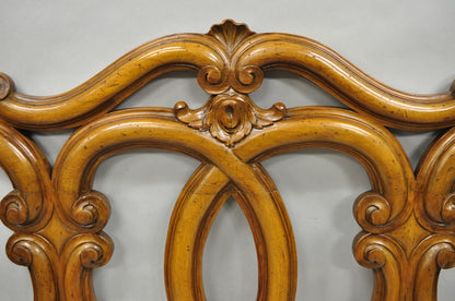 French Country Provincial Carved Fruitwood Walnut Scrolling Queen Bed Headboard