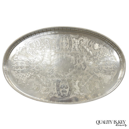 Vintage Viners of Sheffield Edwardian Silver Plated Raised Gallery Oval Tray
