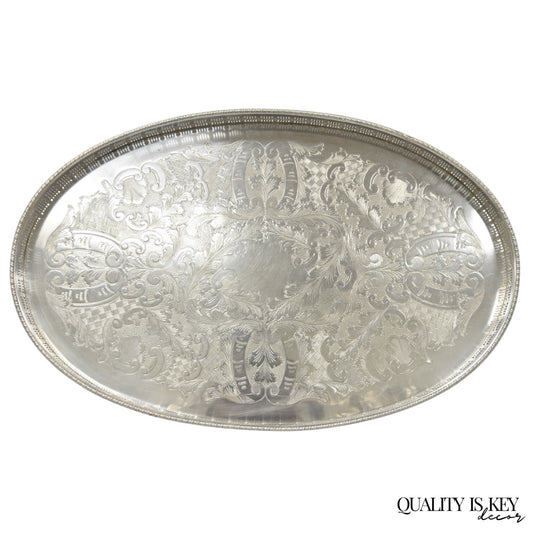 Vintage Viners of Sheffield Edwardian Silver Plated Raised Gallery Oval Tray