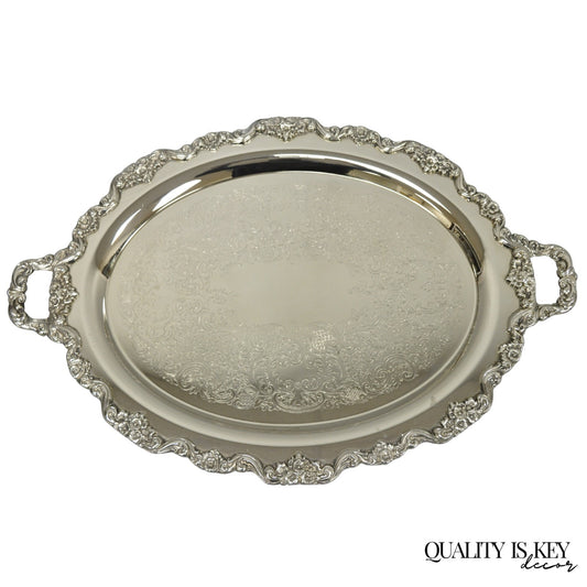 Vintage Extra Large Oval Silver Plated Serving Platter Bar Tray w/ Smoked Finish