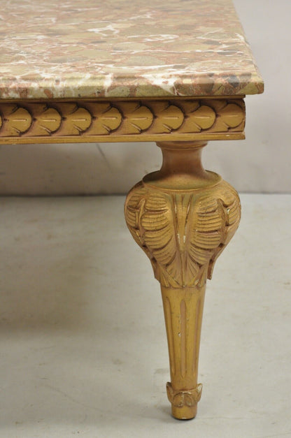 Vintage Italian Neoclassical Style Pink Rouge Marble Square Coffee Table