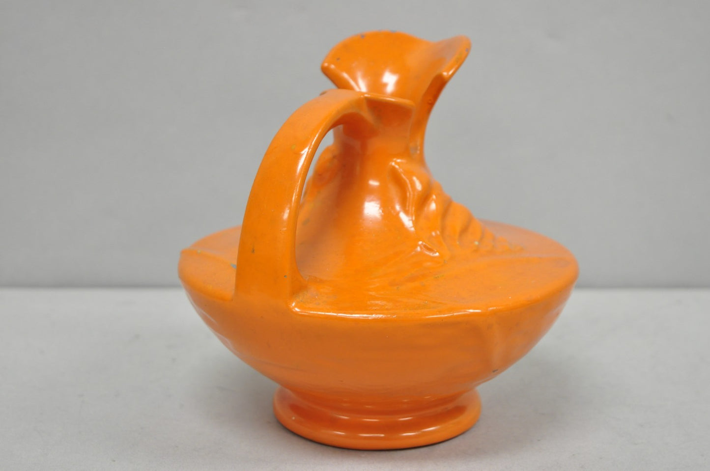 Antique 1940s Roseville Pottery USA Pitcher Ewer Freesia Botanical Orange Vase