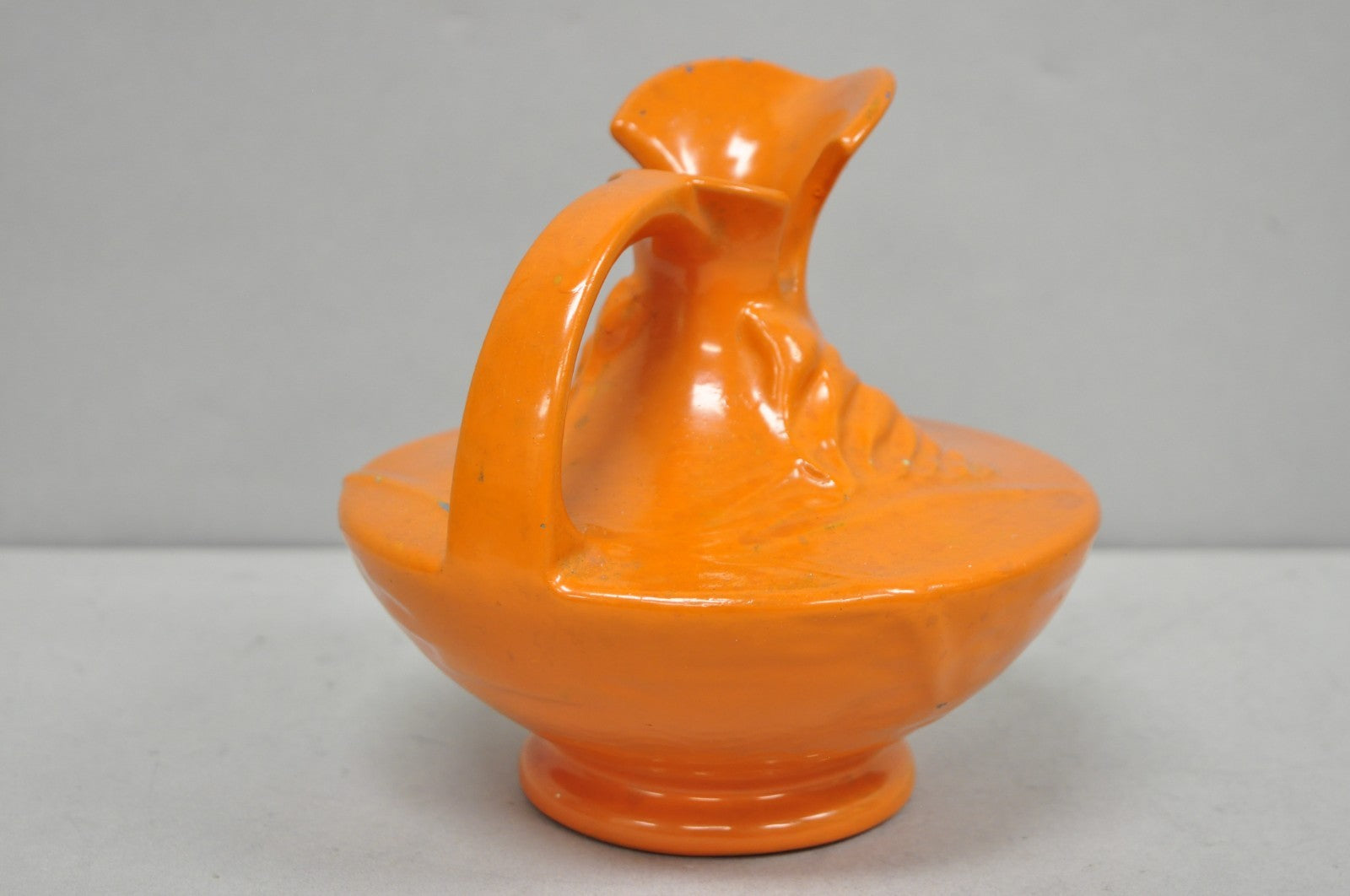 Antique 1940s Roseville Pottery USA Pitcher Ewer Freesia Botanical Orange Vase