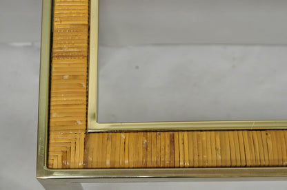 Vintage Mid Century Modern Brass Metal and Rattan Gold Console Hall Table