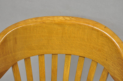 Traditional Antique Solid Golden Oak Wood Office Library Bankers Arm Chair