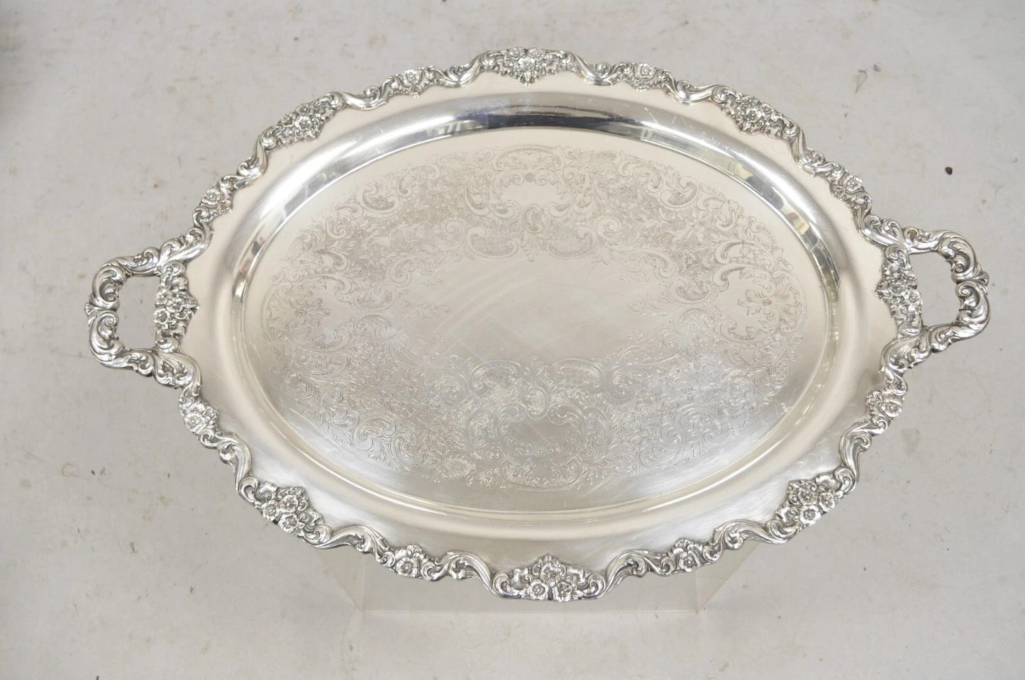 Vintage Poole 400 Lancaster Rose Silver Plated Serving Platter Bar Tray (B)