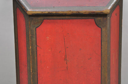 Antique British Colonial Red Painted Wooden Store Tea Coffee Bin w/ Asian Symbol