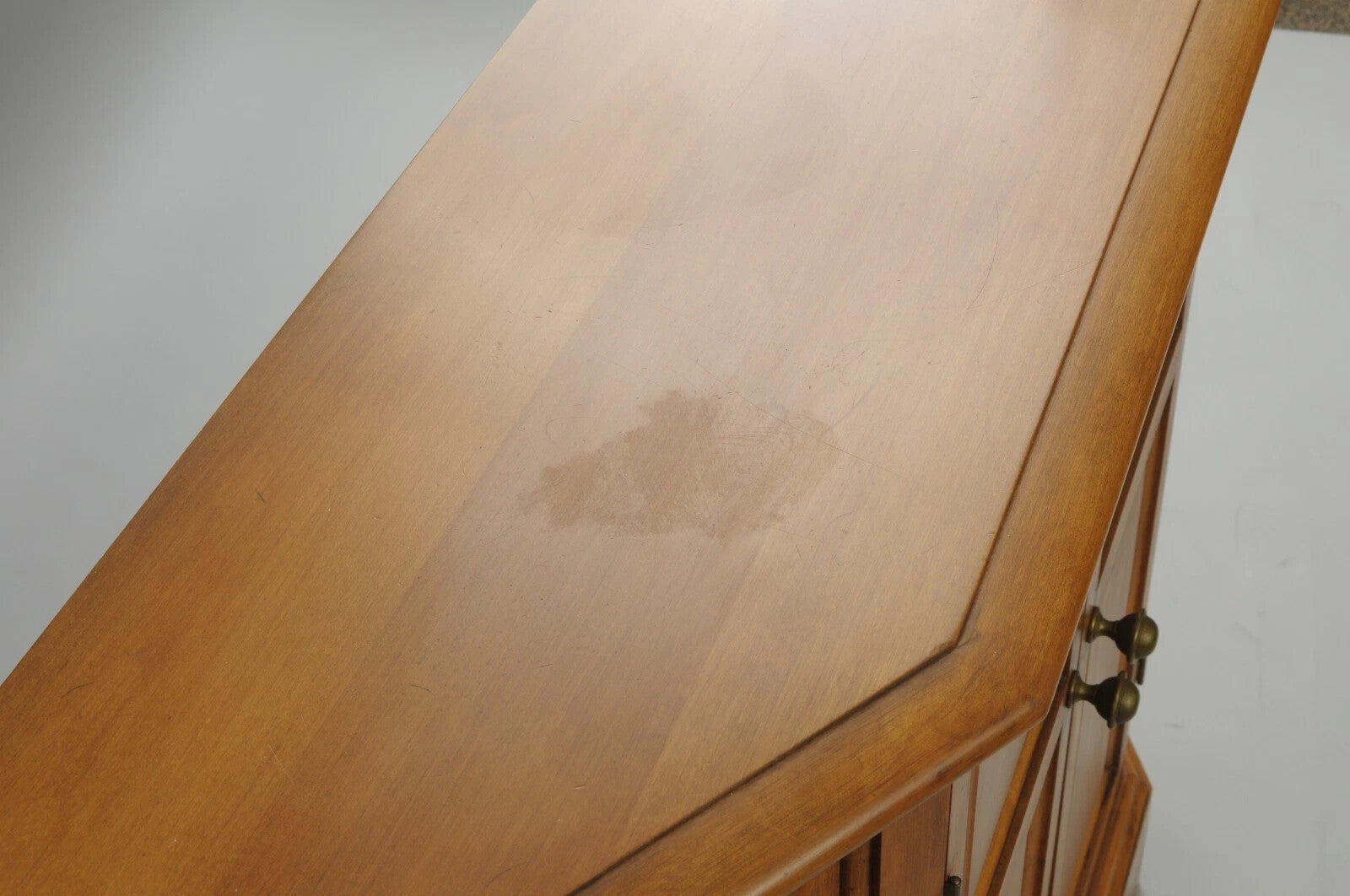 Conant Ball Colonial Maple Wood Console Cabinet Table w Clipper Ship Wall Mirror
