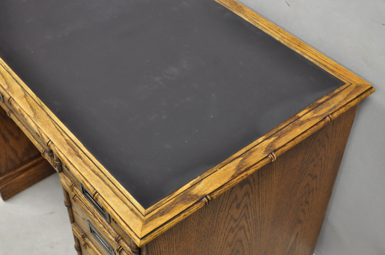 Vintage Hollywood Regency Faux Bamboo Campaign Style Kneehole Desk by Sligh