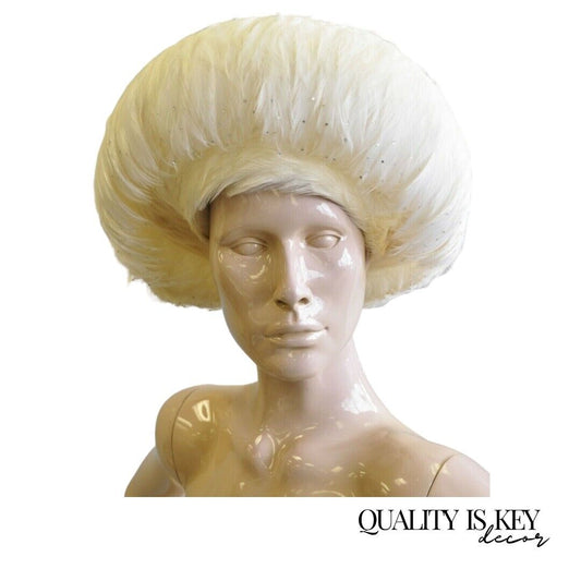Vintage Jack McConnell White Feather Rhinestone Church Derby Ladies Crown Hat 