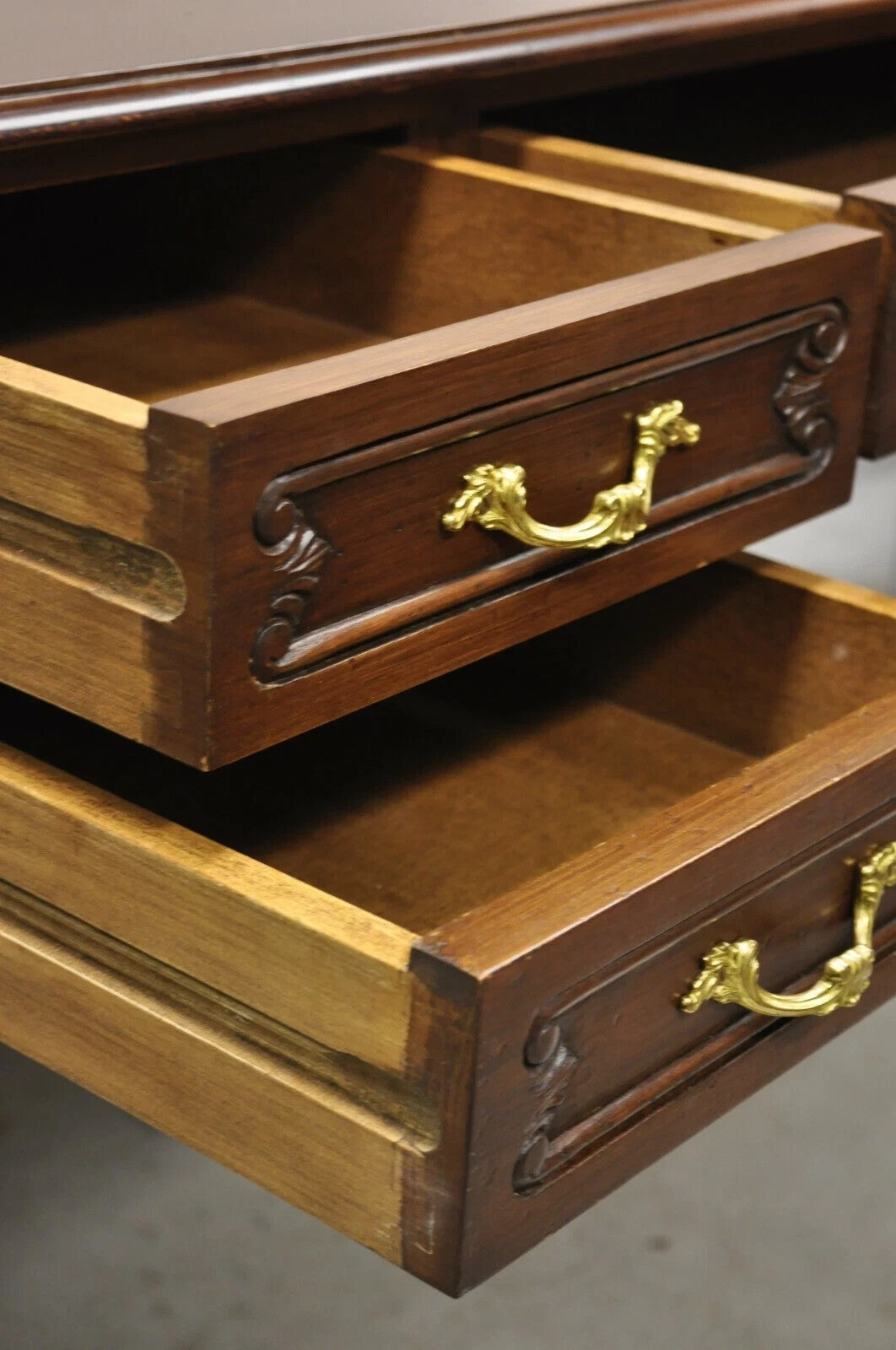 Vintage French Country Provincial Louis XV Style Walnut Office Writing Desk