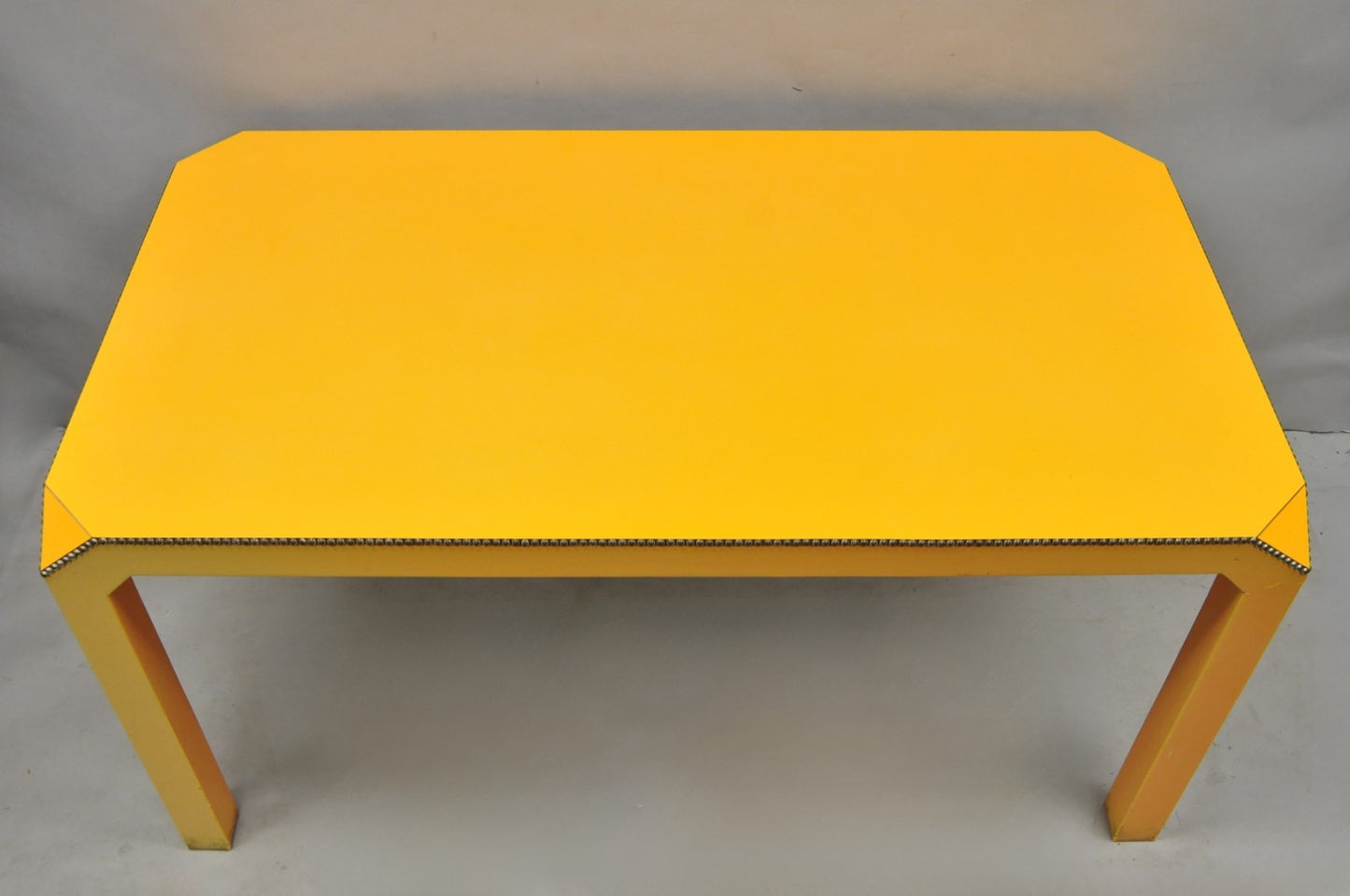 Vintage Hollywood Regency Orange Vinyl Laminate Parsons Style Dining Table Desk