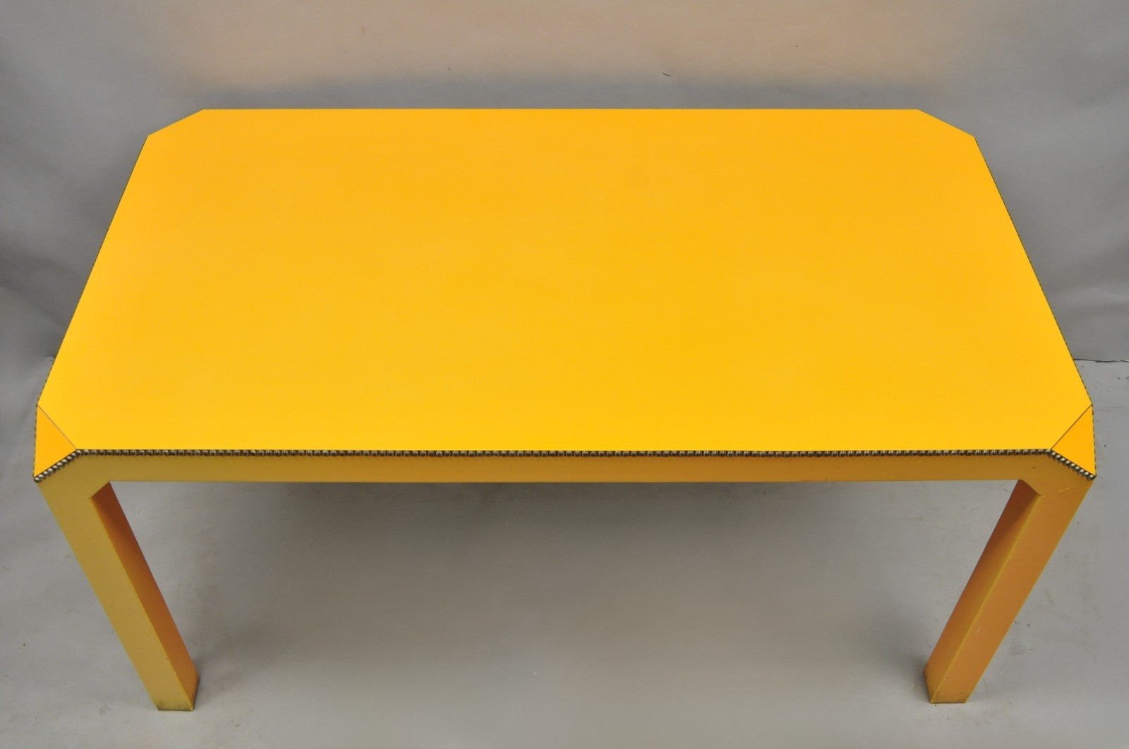 Vintage Hollywood Regency Orange Vinyl Laminate Parsons Style Dining Table Desk