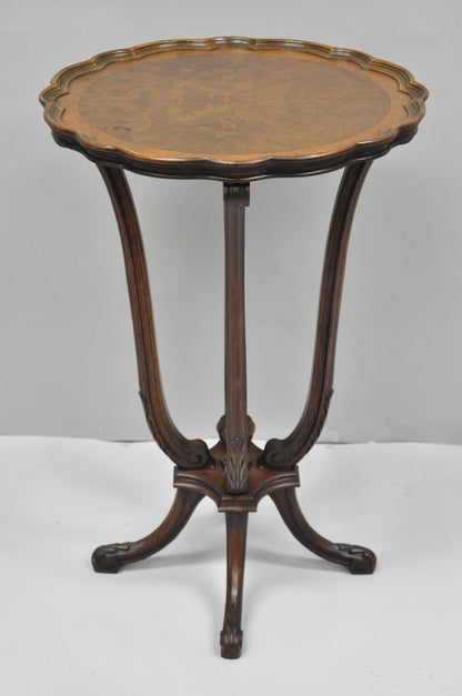 Antique French Louis XV Style Burl Walnut Small Pedestal Base Accent Side Table