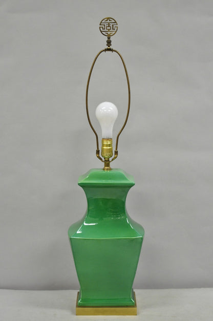 Vintage Paul Hanson Chinoiserie Green Porcelain Jardiniere Oriental Table Lamp
