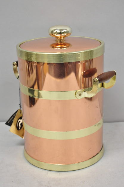 Vintage Kraftware NYC Mid Century Modern Copper And Brass Covered Bar Ice Bucket