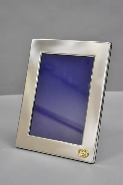 Vintage Gucci Italy Brushed Silver Gold Double G Monogram Photo Picture Frame