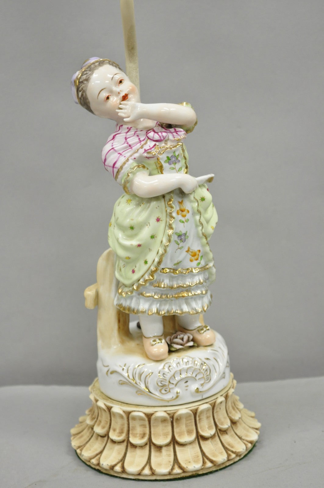 Antique Victorian French Porcelain Figure Dutch Girl in Dress Boudoir Table Lamp
