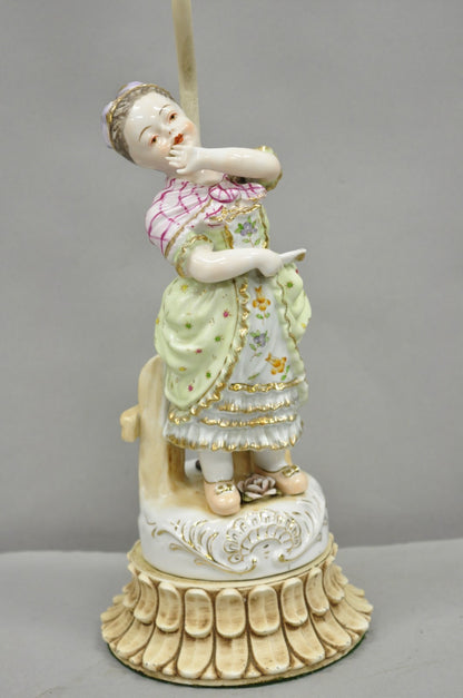 Antique Victorian French Porcelain Figure Dutch Girl in Dress Boudoir Table Lamp