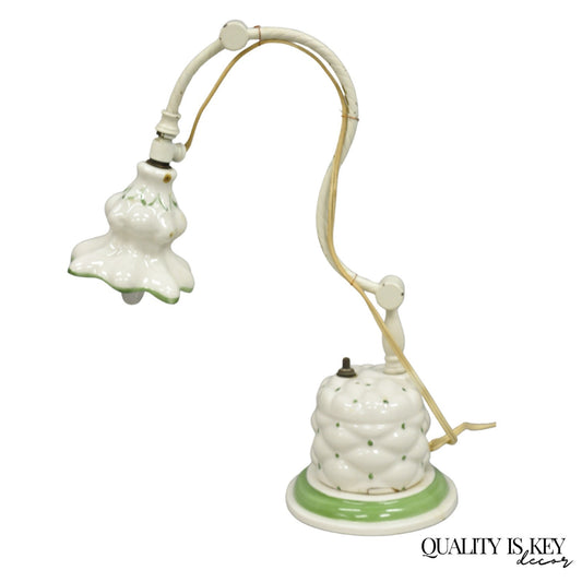 Antique French Art Deco Quilted Porcelain Small Adjustable Boudoir Bedside Lamp