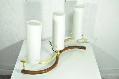 Vintage Mid Century Modern Stilnovo Brass Walnut & Glass Sculptural Table Lamp
