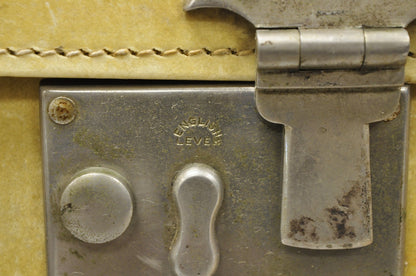 Antique 1930s French Vellum Parchment Large 30" Cream Hard Case Suitcase Luggage