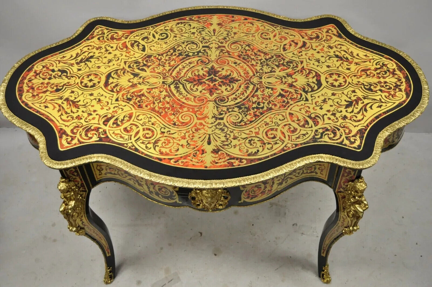 Napoleon III Style French Inlaid Brass Bronze Boulle Turtle Top Center Table