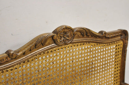 Vintage French Country Provincial Louis XV Style Carved Wood Cane Bench Settee