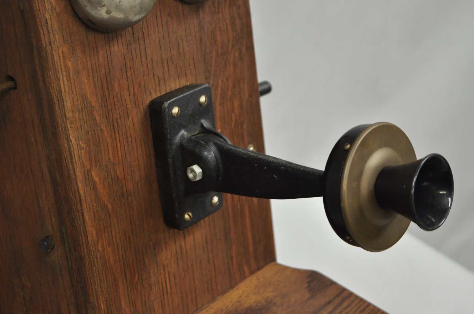 Antique Victorian Quartersawn Oak Hand Crank Candlestick Phone Wall Telephone