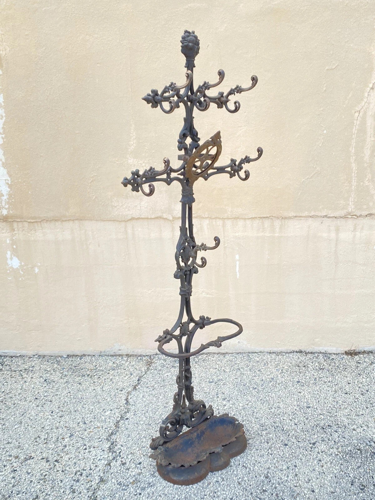 Antique Victorian 19th Century Cast Iron Rococo Hall Tree Coat /Umbrella Stand