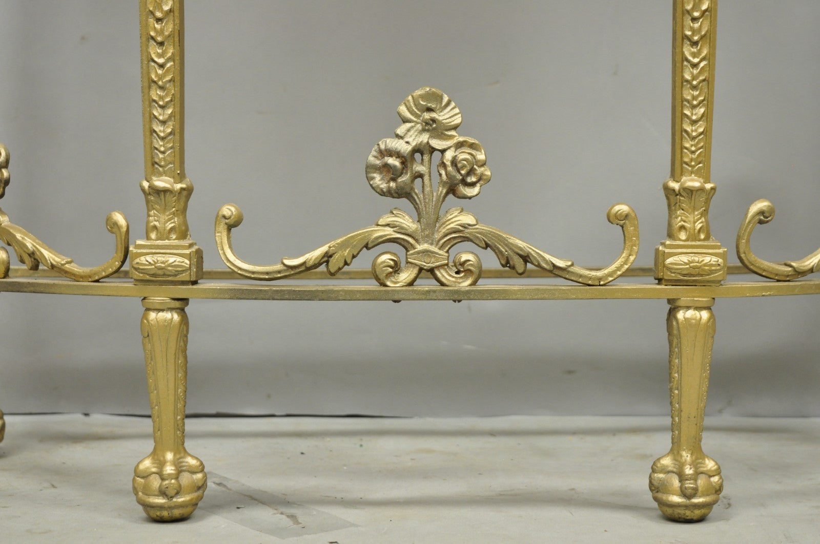 Antique Gothic Revival Oscar Bach Style Figural Bronze & Onyx Gold Console Table