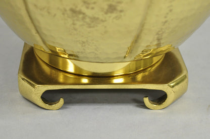 Vintage Chinoiserie Hammered Brass Pagoda Jardiniere Vase Table Lamp