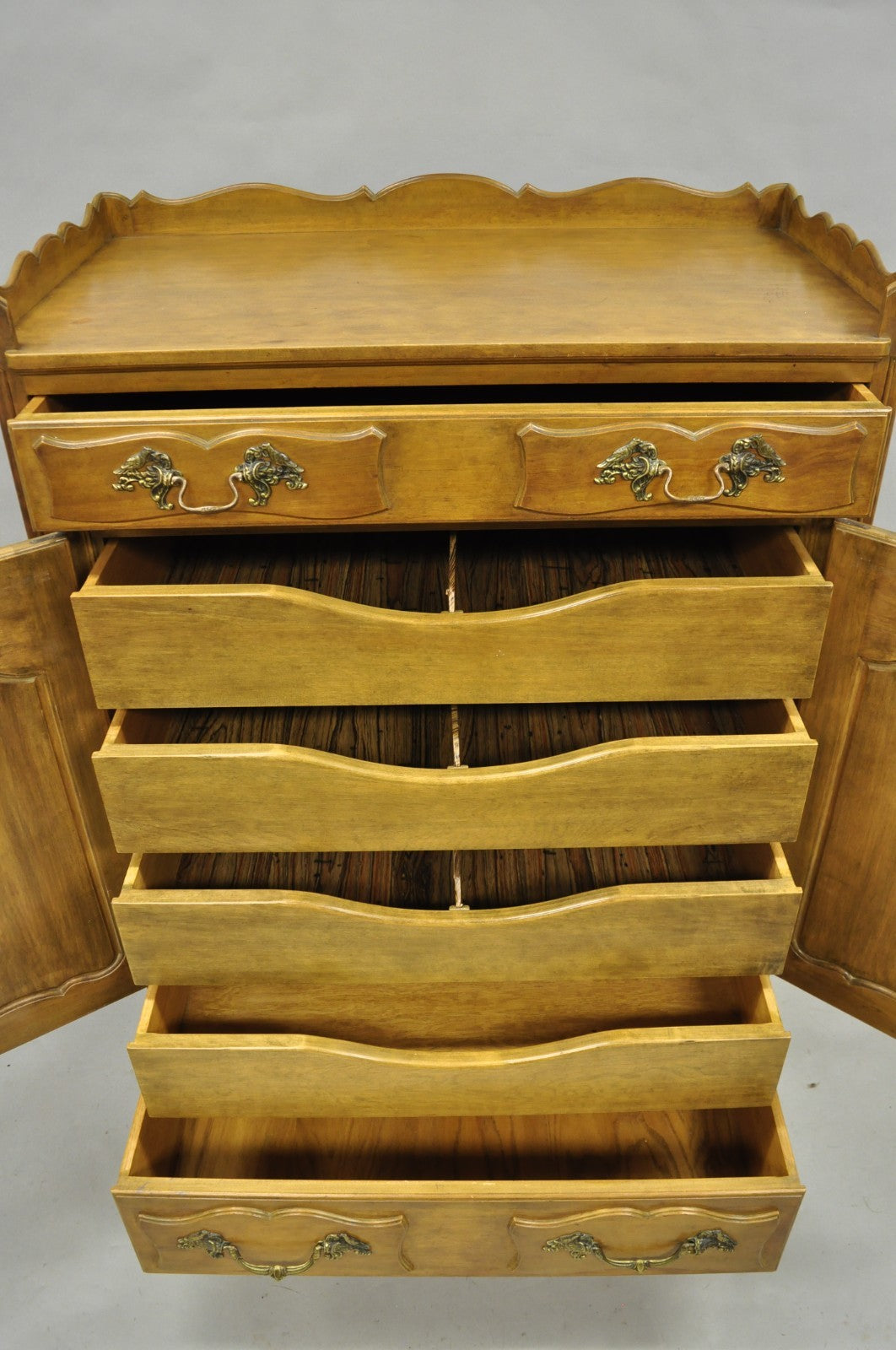 Vintage French Country Provincial Walnut Fruitwood Tall Chest Dresser Cabinet