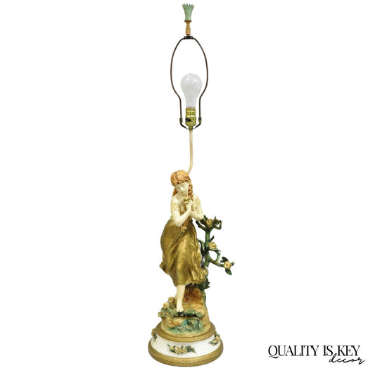 Antique L&F Moreau Spelter Metal Painted Figural "Young Girl" Table Lamp
