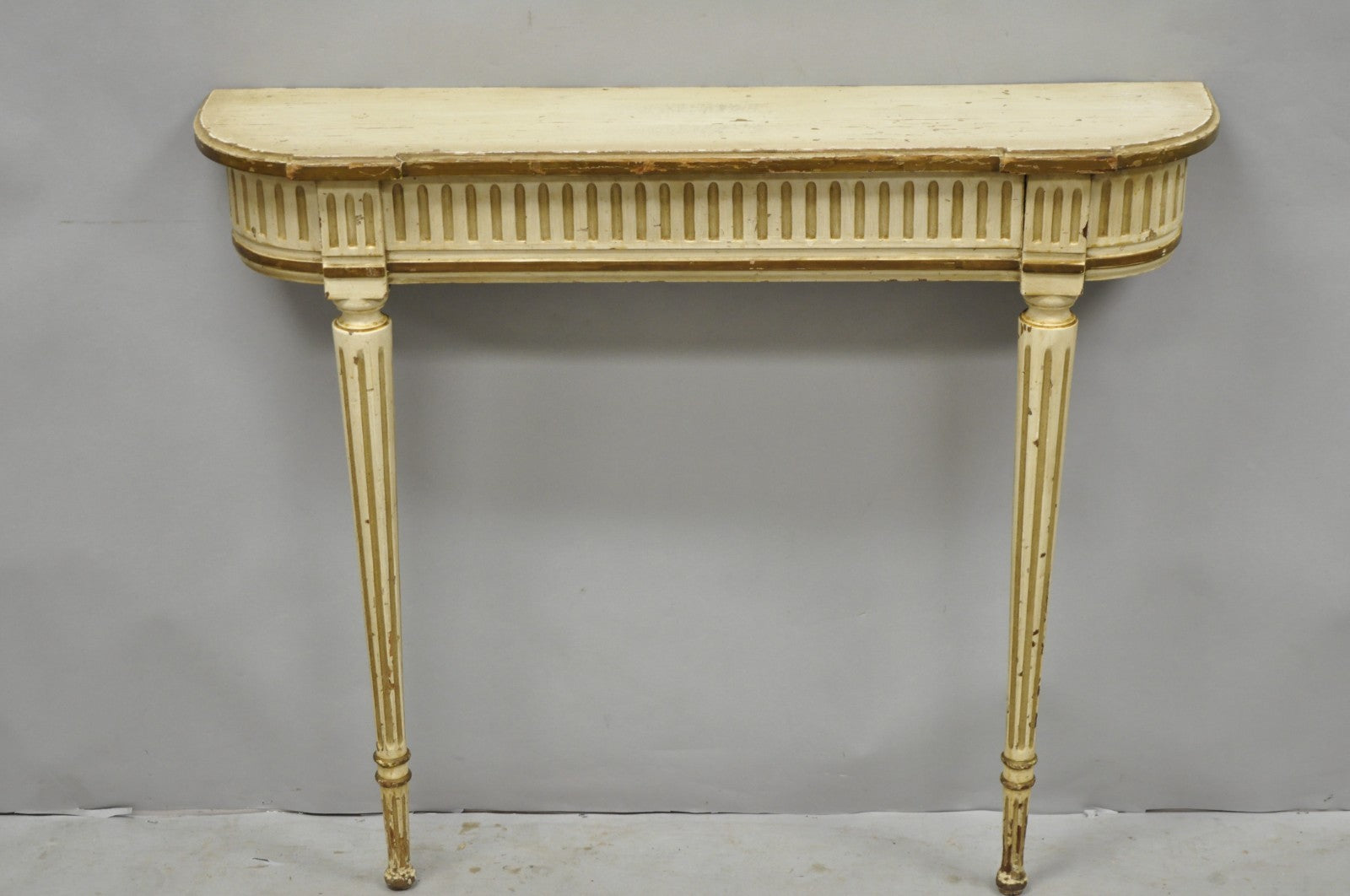 Vintage French Provincial Louis XVI Distress Cream Painted Wall Console Table