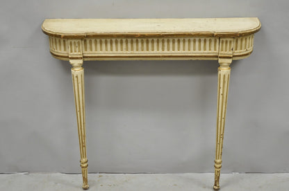 Vintage French Provincial Louis XVI Distress Cream Painted Wall Console Table