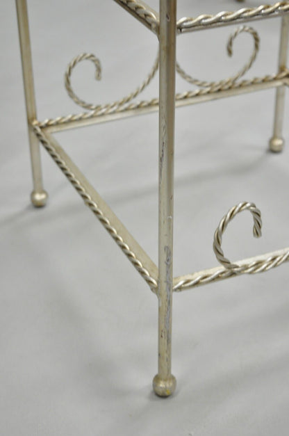 Italian Hollywood Regency Silver Iron Tassel 3 Tier Etagere Towel Rack Stand