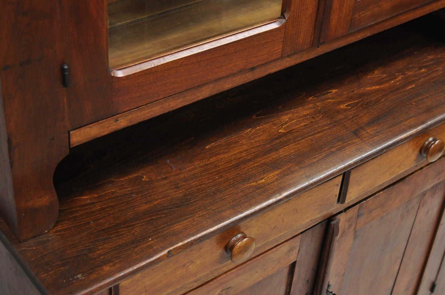 Antique Primitive Country Farmhouse Pine & Cherry Hutch Cupboard China Cabinet