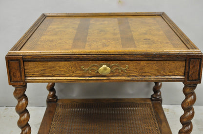 Vintage Baker Barley Twist Oak & Burlwood Parquetry Inlay Square Lamp Side Table