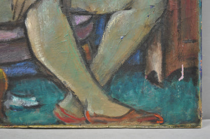 Vintage Samuel Heller "Seated Woman in Undergarments" Oil on Canvas Painting