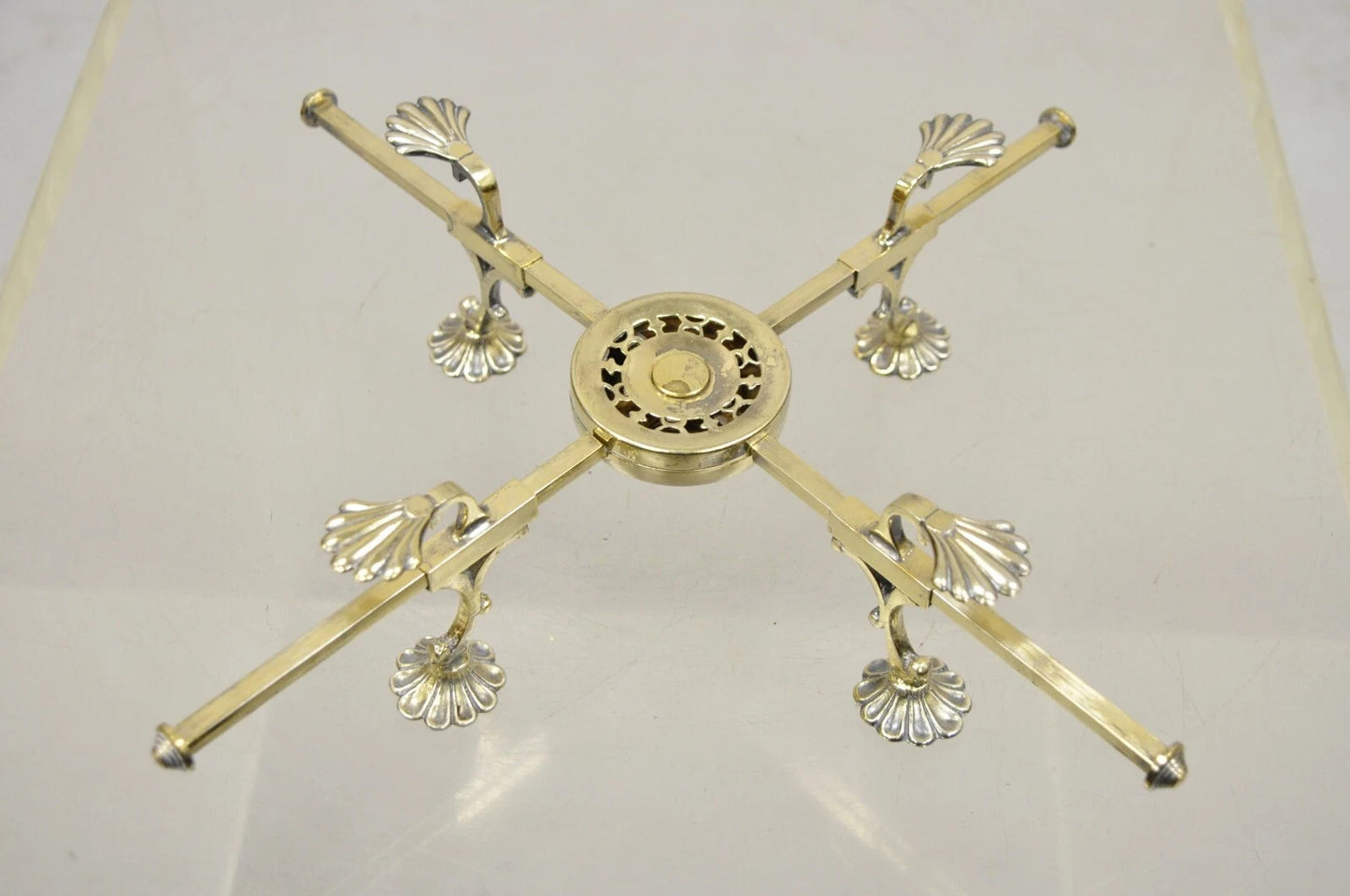 Vintage LFS Ltd English Sheffield Brass Tone Metal Expandable Footed Trivet