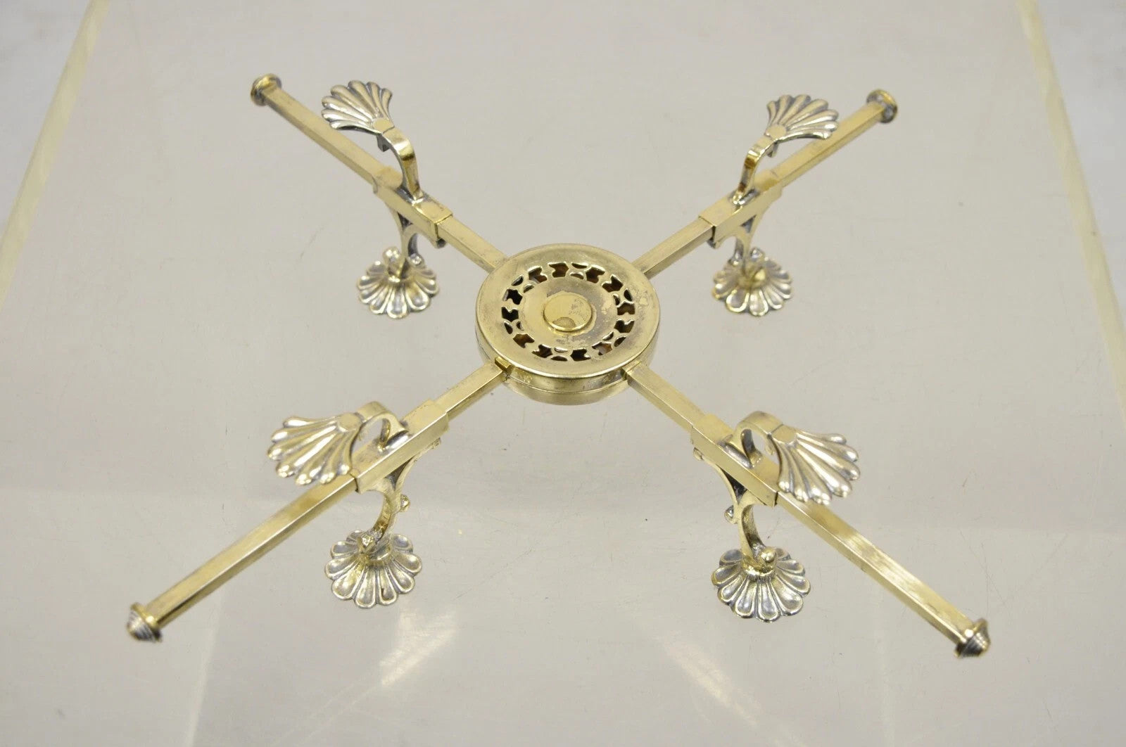 Vintage LFS Ltd English Sheffield Brass Tone Metal Expandable Footed Trivet
