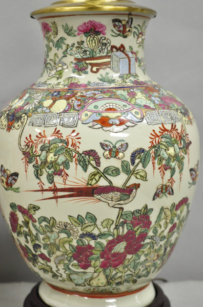 Vintage Oriental Porcelain Chinese Ginger Jar Chinoiserie Table Lamps - a Pair
