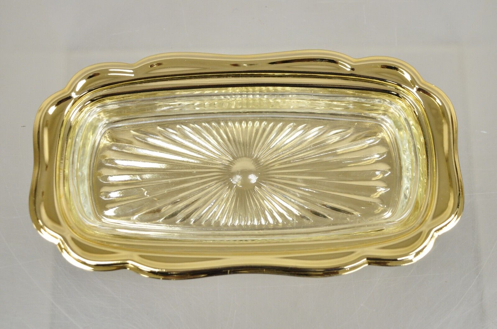 Vintage Gold Plated Metal Hollywood Regency Butter Dish With Glass Liner